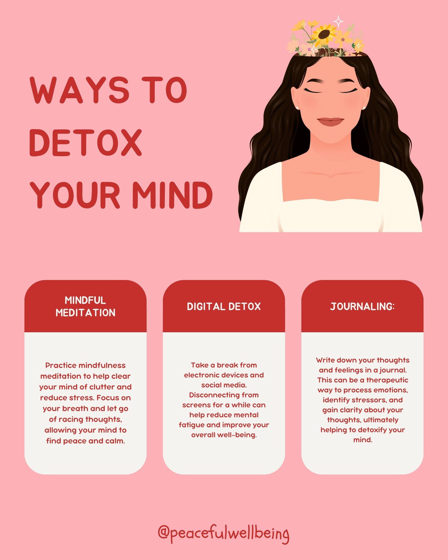 🧠✨ Feeling mentally overwhelmed? It's time for a mind detox.

Here are 3 simple ways to clear your head and reconnect with yourself:

🌿 Mindful Meditation
📵 Digital Detox
📝 Journaling

These practices can help reduce stress, boost clarity, and br