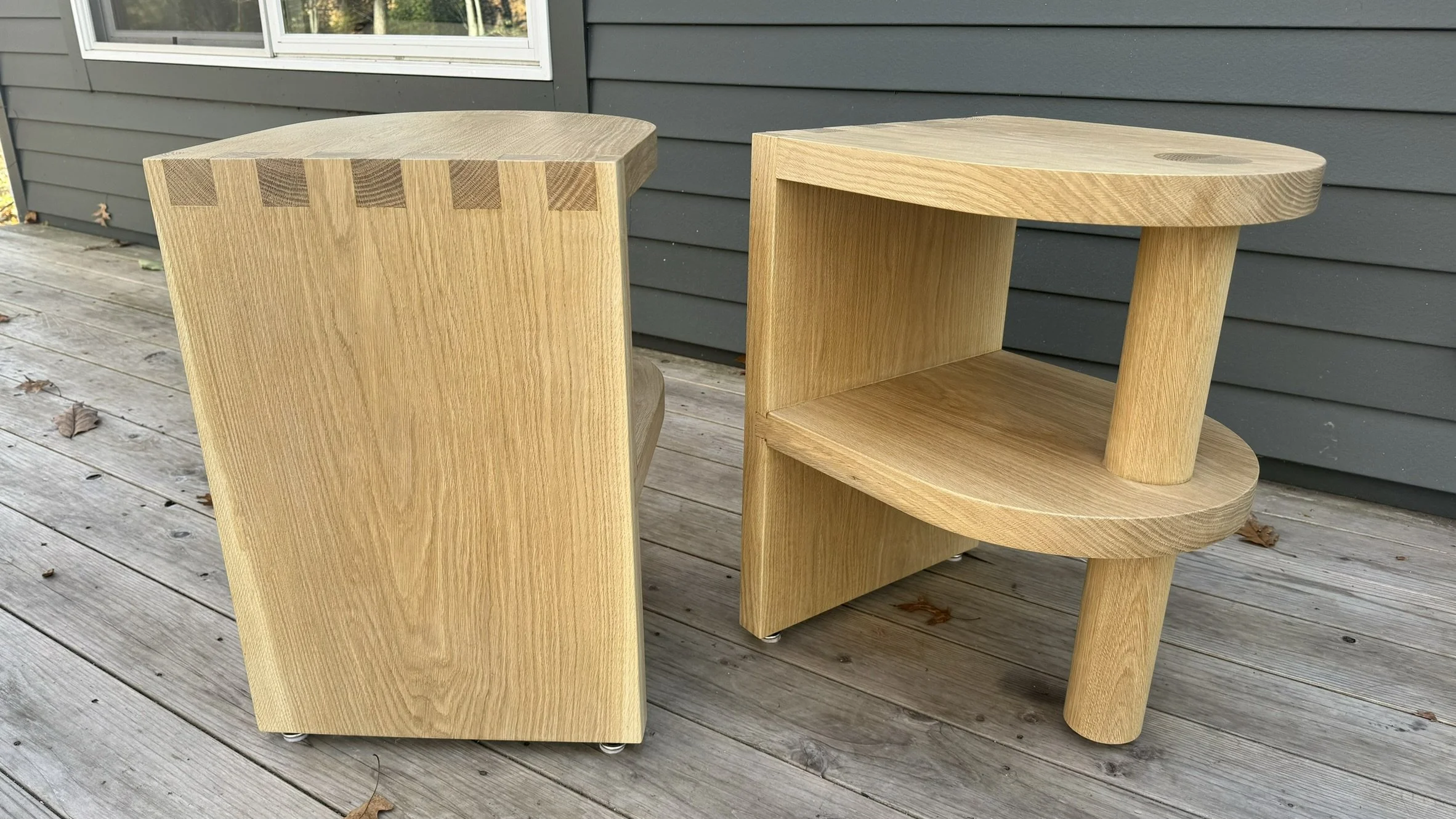 Both oak side tables