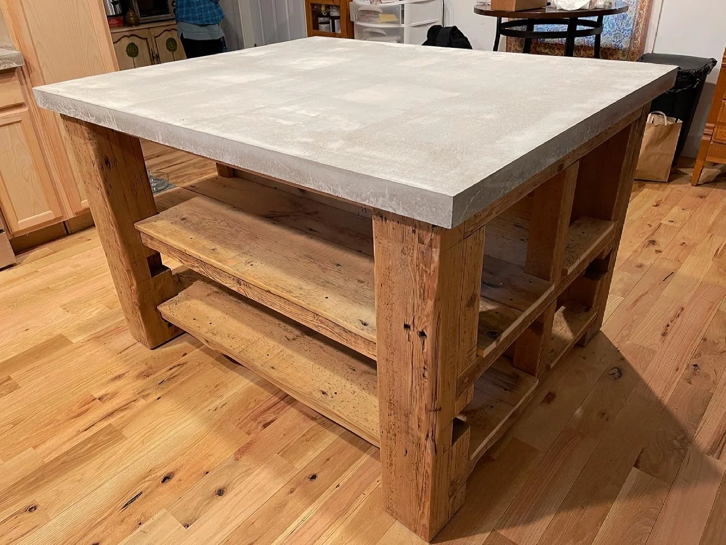 Kitchen Island with shelving toward counters