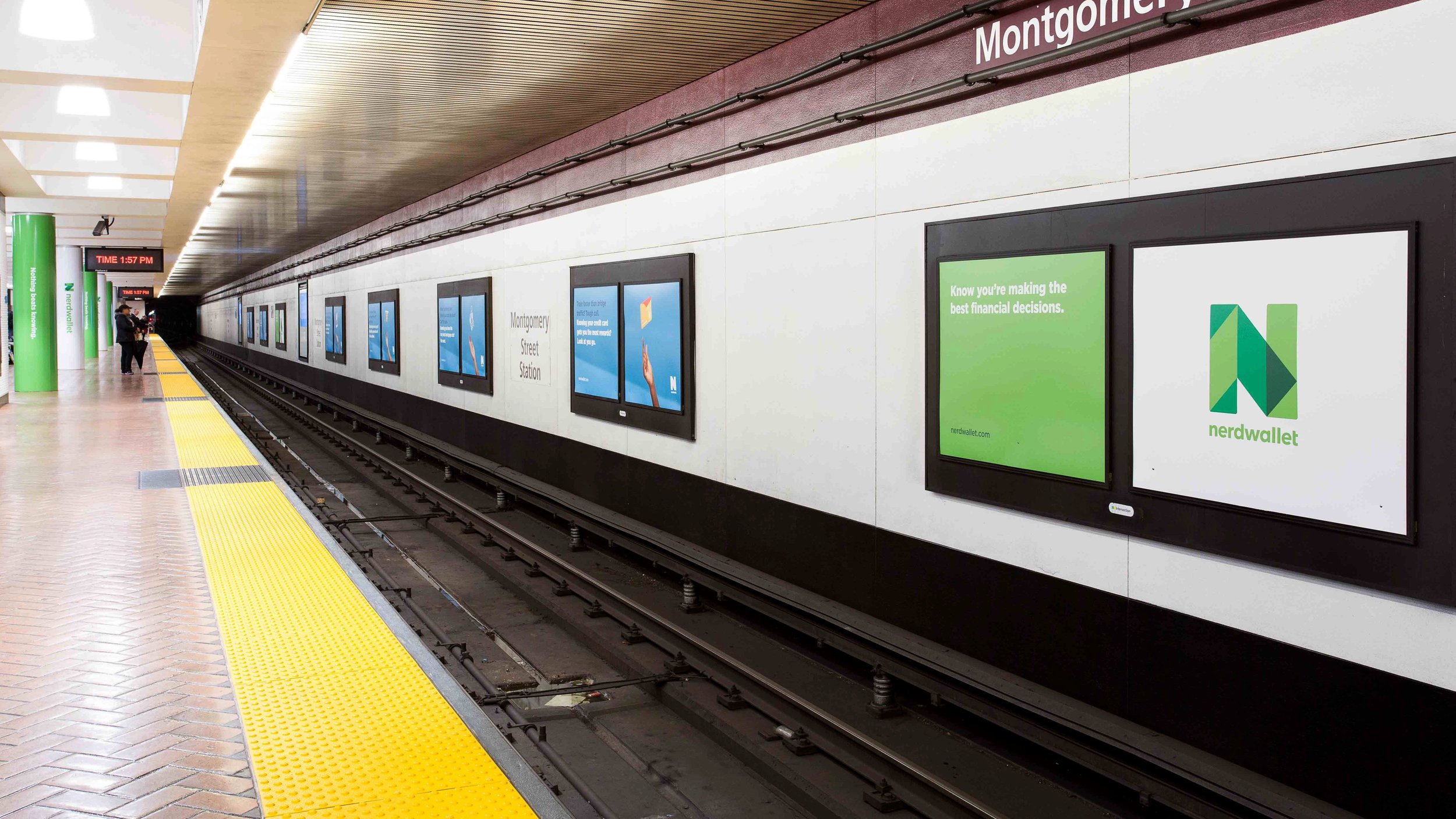 NerdWallet OOH advertising in a BART station in downtown San Francisco.