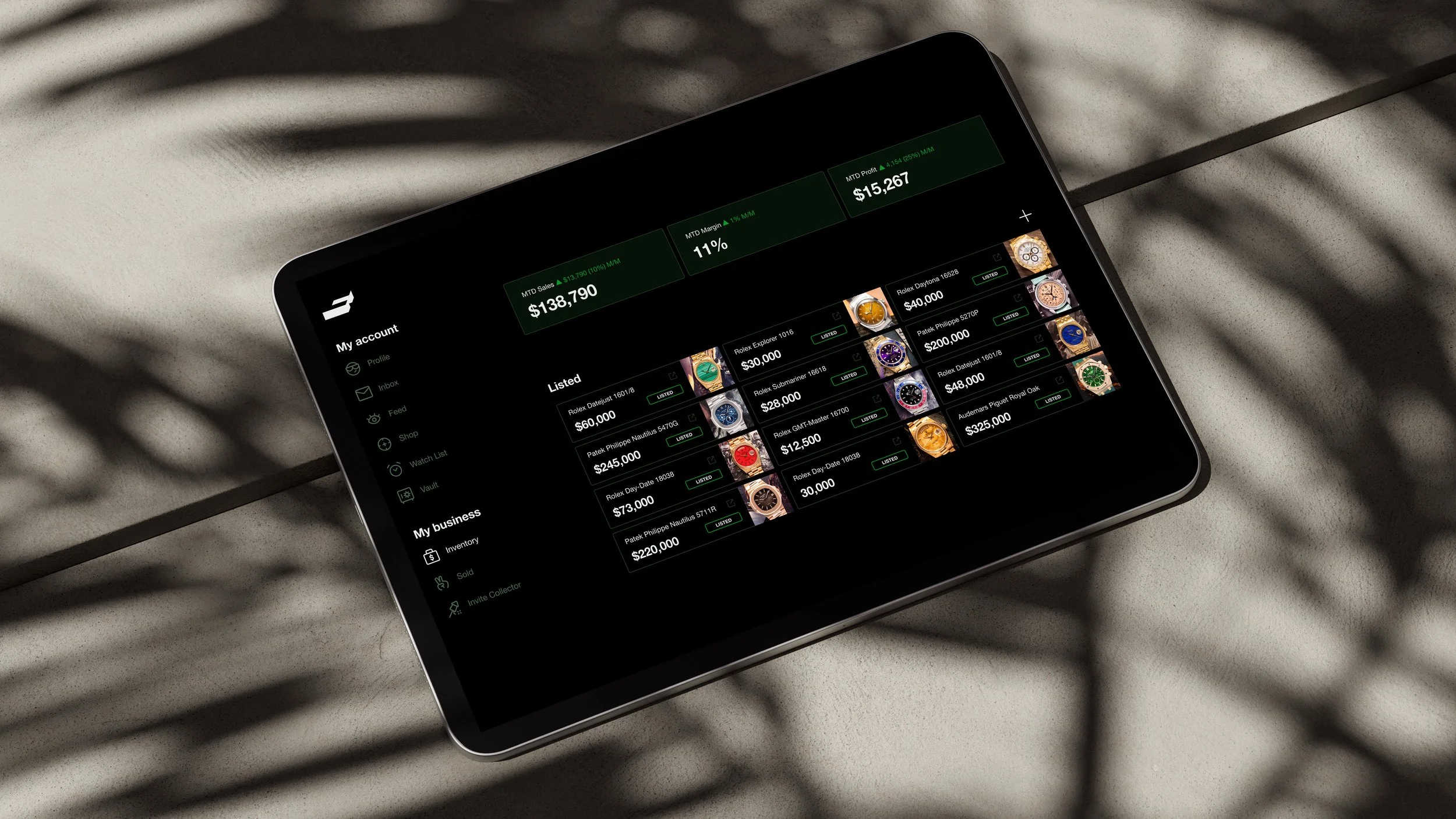 An iPad showing the early prototype of Collected.io