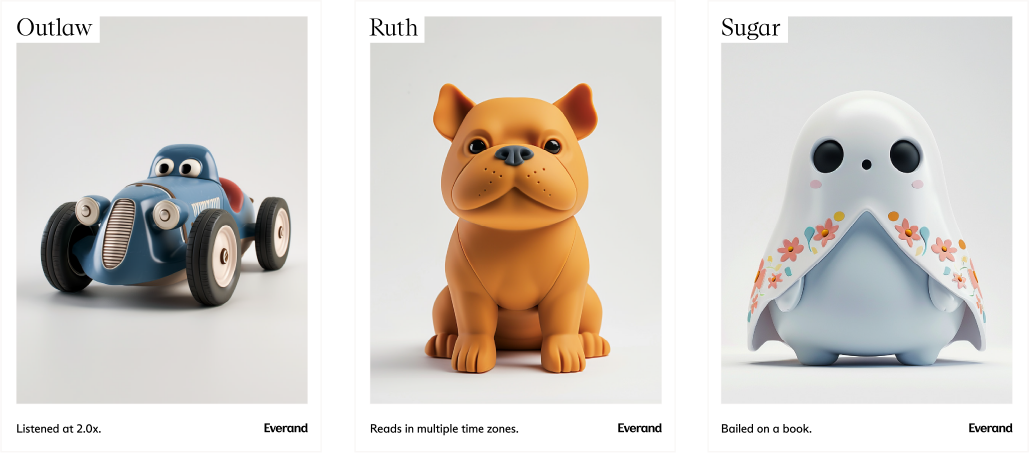 Everand character avatars based on listener and reader behaviors.