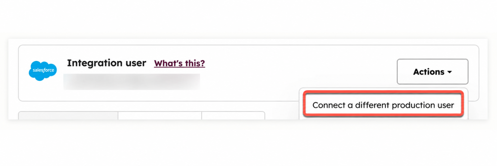 HubSpot Salesforce settings for changing the connected Salesforce user.