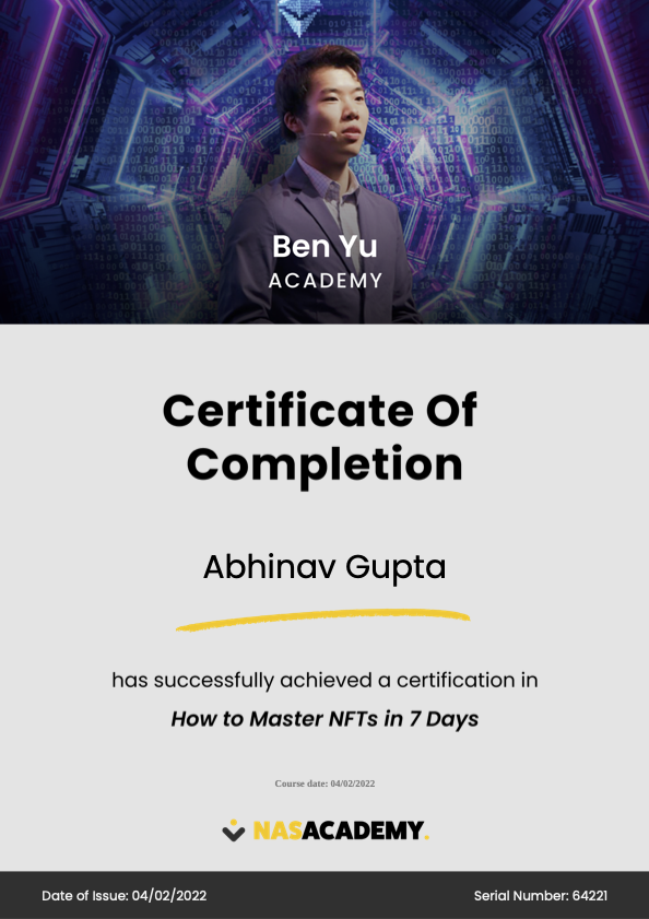 NFTs with Ben Yu certificate from Nas Academy