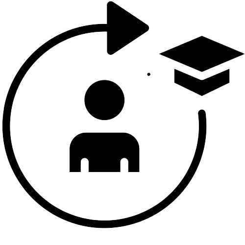Icon of a person with graduation cap and arrow