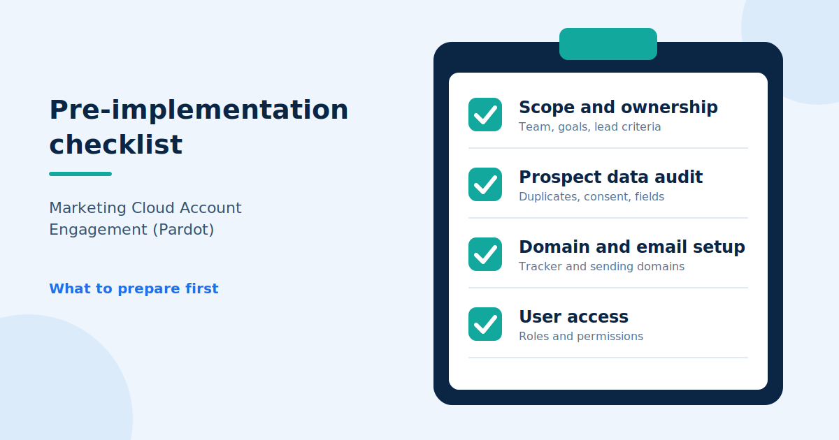 Pre-implementation checklist: Account Engagement setup checklist.
