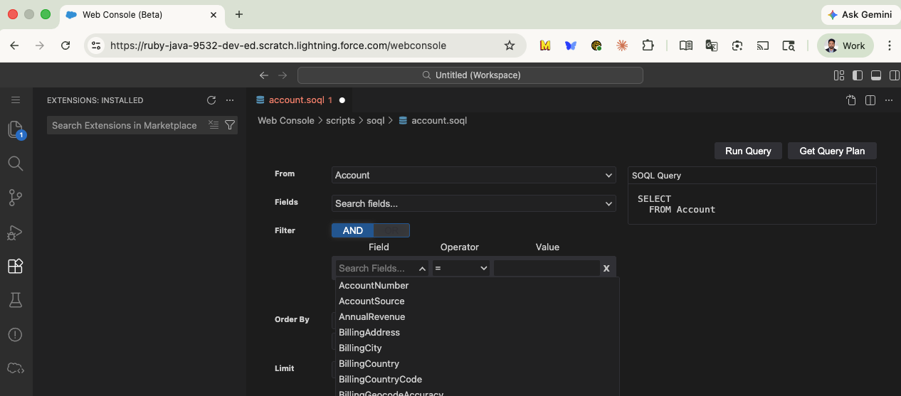 Salesforce Web Console SOQL Builder