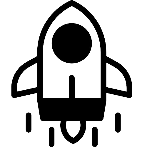 Silhouette of a rocket icon with flames