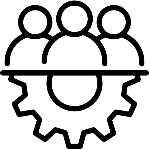 Teamwork and collaboration icon with gears and people figures