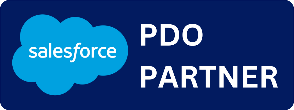 Salesforce PDO Partner logo on blue background.