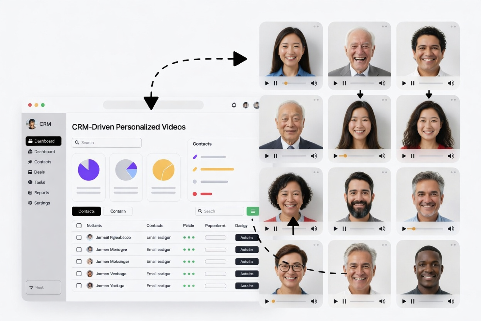 CRM dashboard connected to AI avatars of many individuals