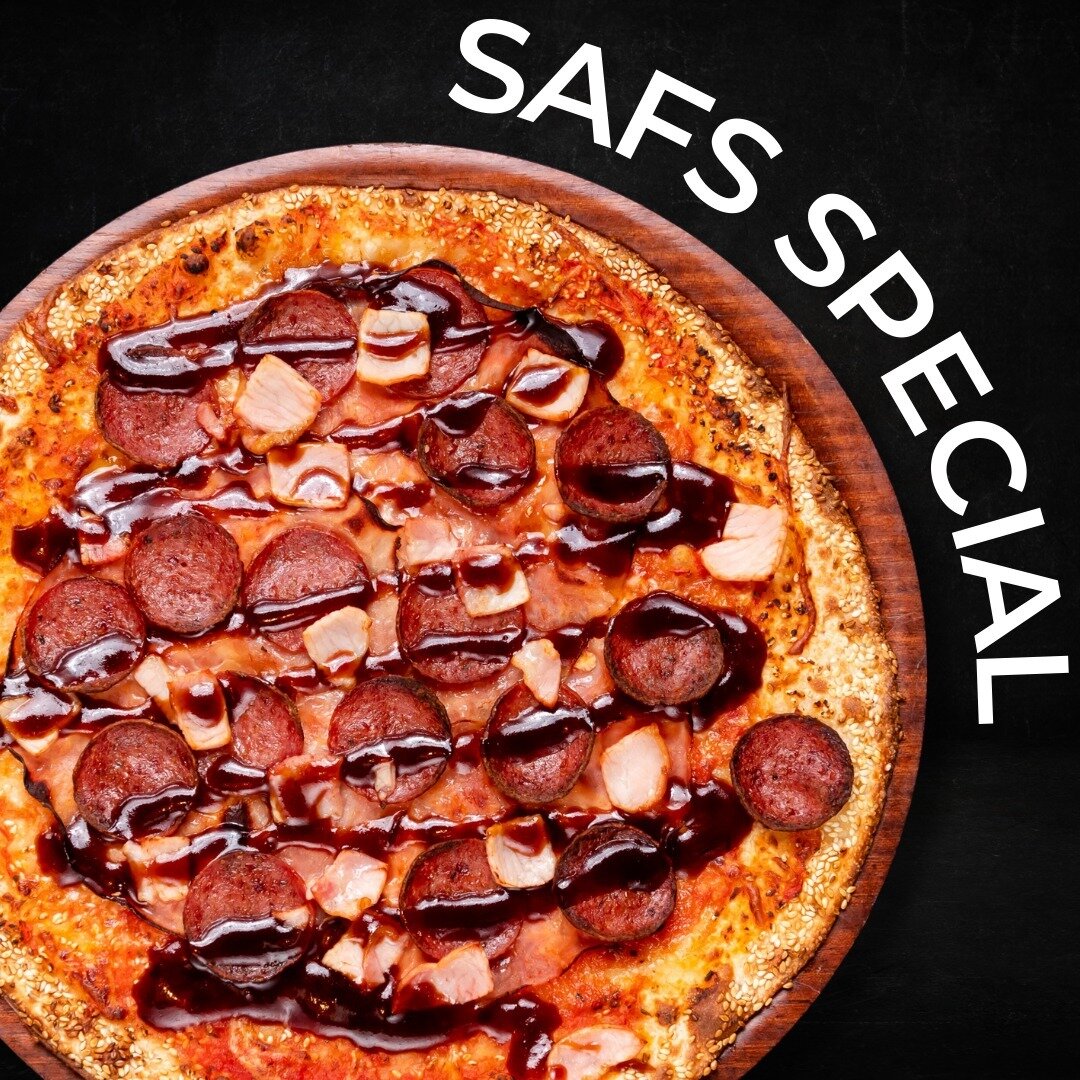 Satisfy your cravings with our Pizza of the Week The Saf's Special at Sesame Pizza - Smoked ham, salami, cheese, bacon topped with BBQ Sauce 🍕⁠
⁠
Loaded with premium toppings and bursting with flavor, this is one pizza you won't regret ordering 🤤⁠
