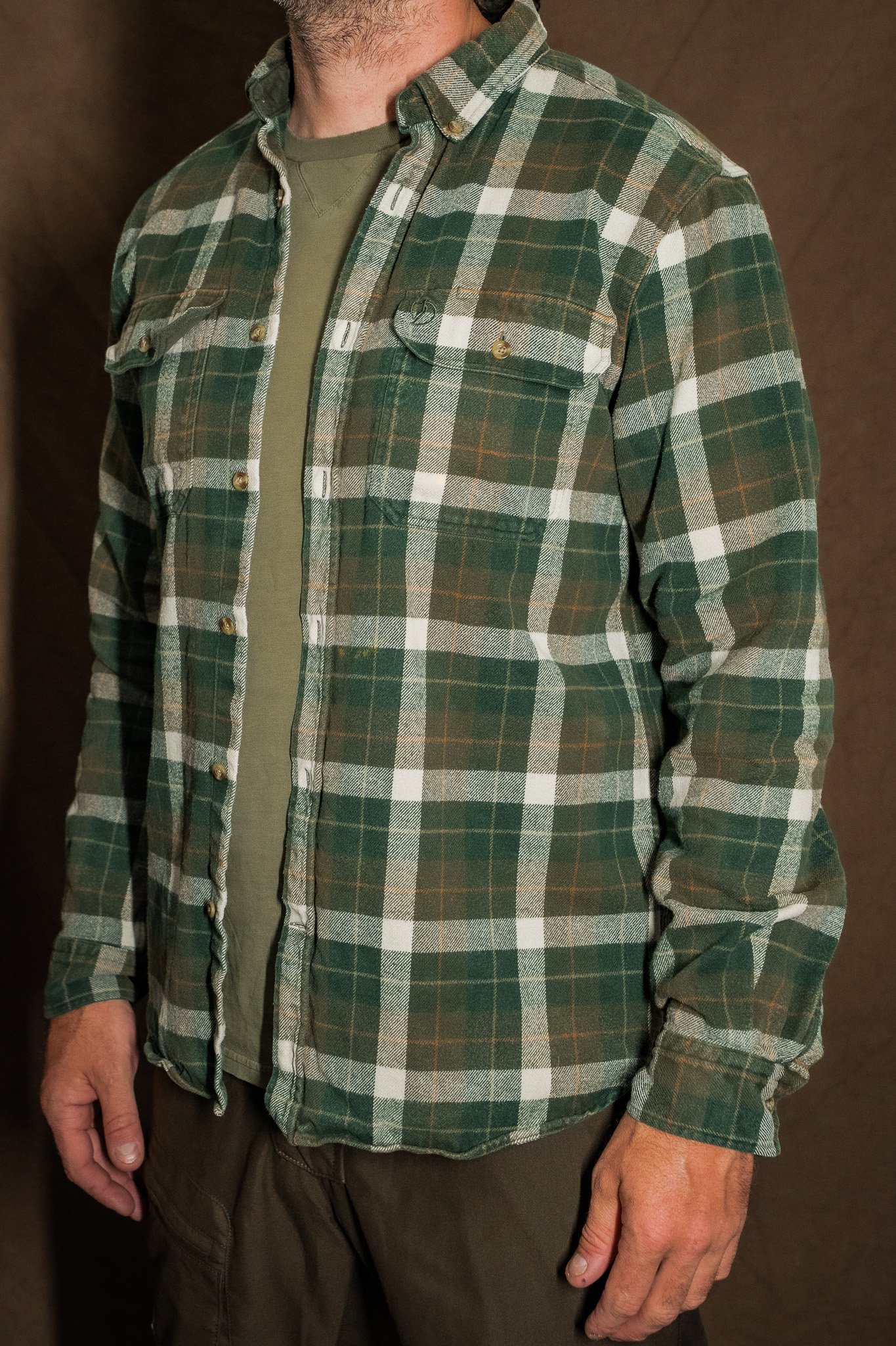 Fjällräven Singi Heavy Flannel Shirt Mens Large Chalk White / Deep Forest