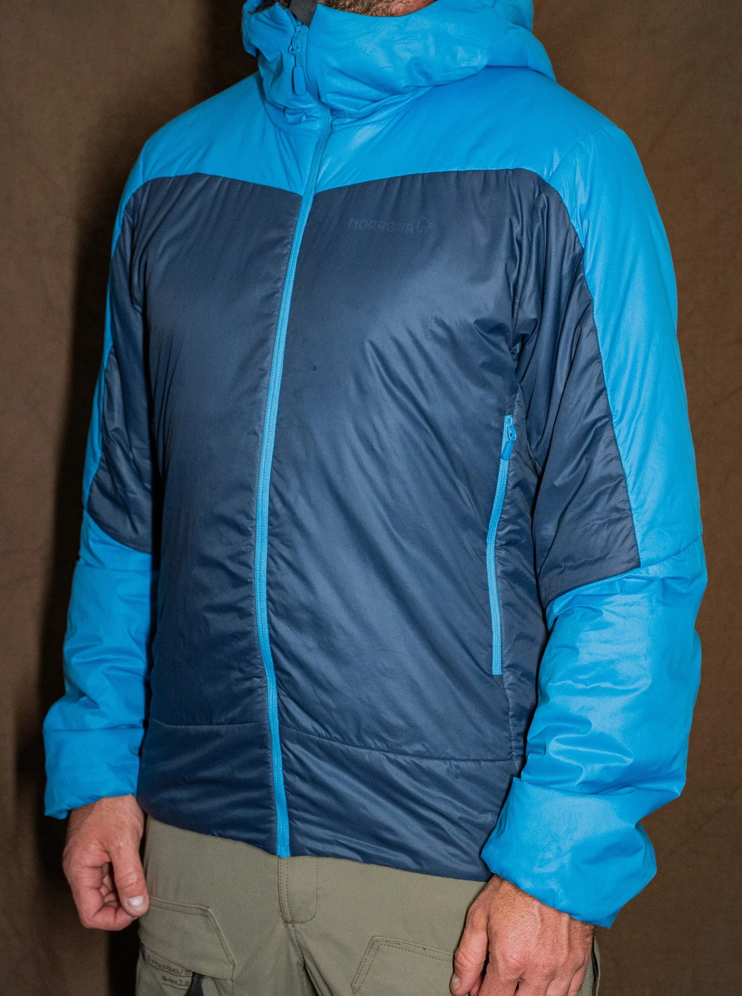 Norrøna Falketind Thermo60 Jacket Mens Large Hawaiian Surf / Indigo Night