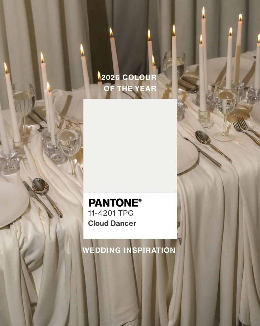 2026 is all about calm, clarity, and new beginnings. Meet Pantone Cloud Dancer - a soft, refined white that feels clean, modern, and effortlessly elegant.

For weddings, it becomes more than a colour. It creates a quiet, luxurious backdrop where thou