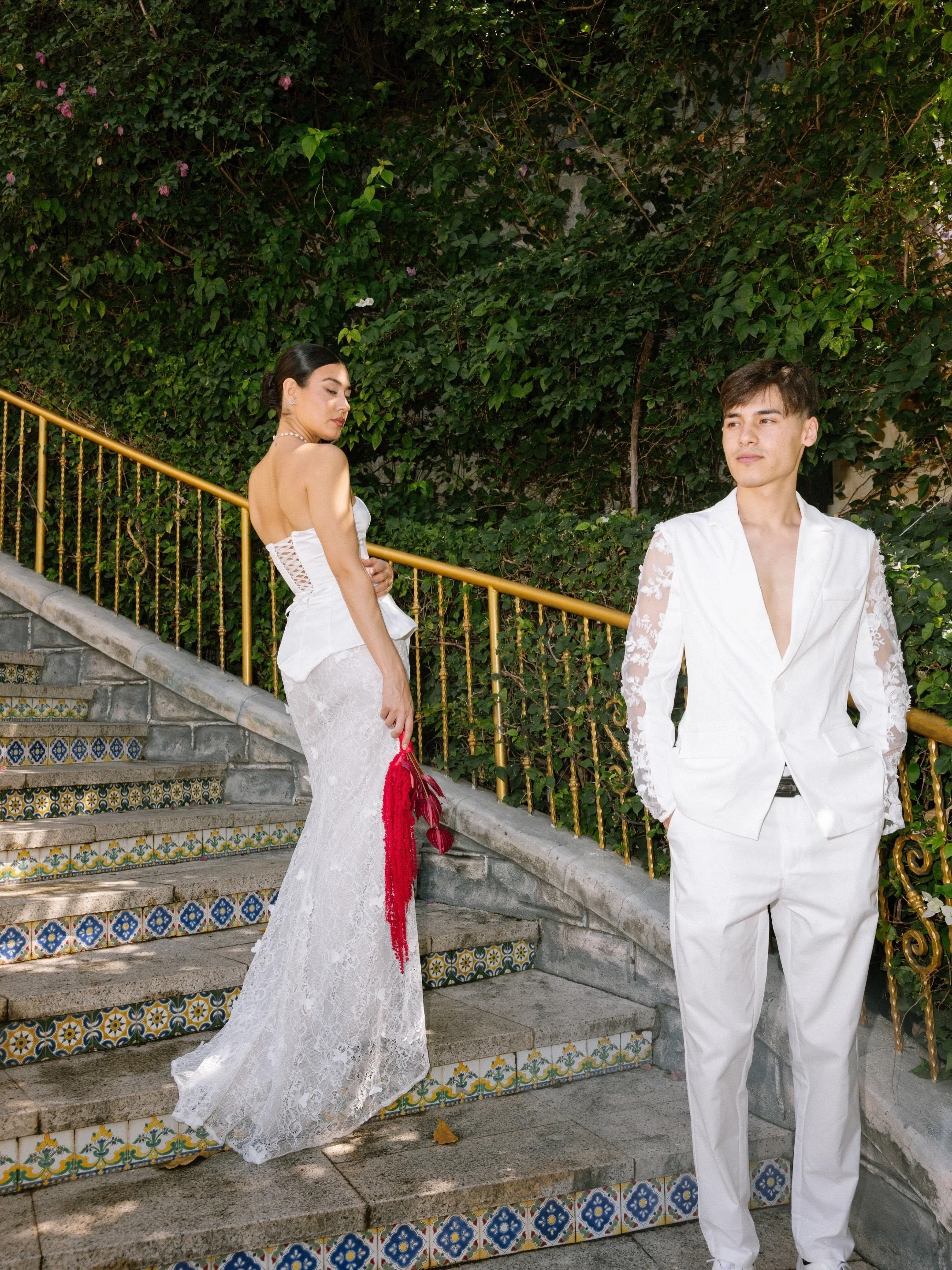 Luxury wedding photographer @sofiahiramatsu in Vietnam capturing Munir &amp; Elvira in Phu Quoc.

Set within one of Phu Quoc&rsquo;s lush coastal resorts, the location is defined by cascading bougainvillea, sunlit stone staircases, and layered tropic