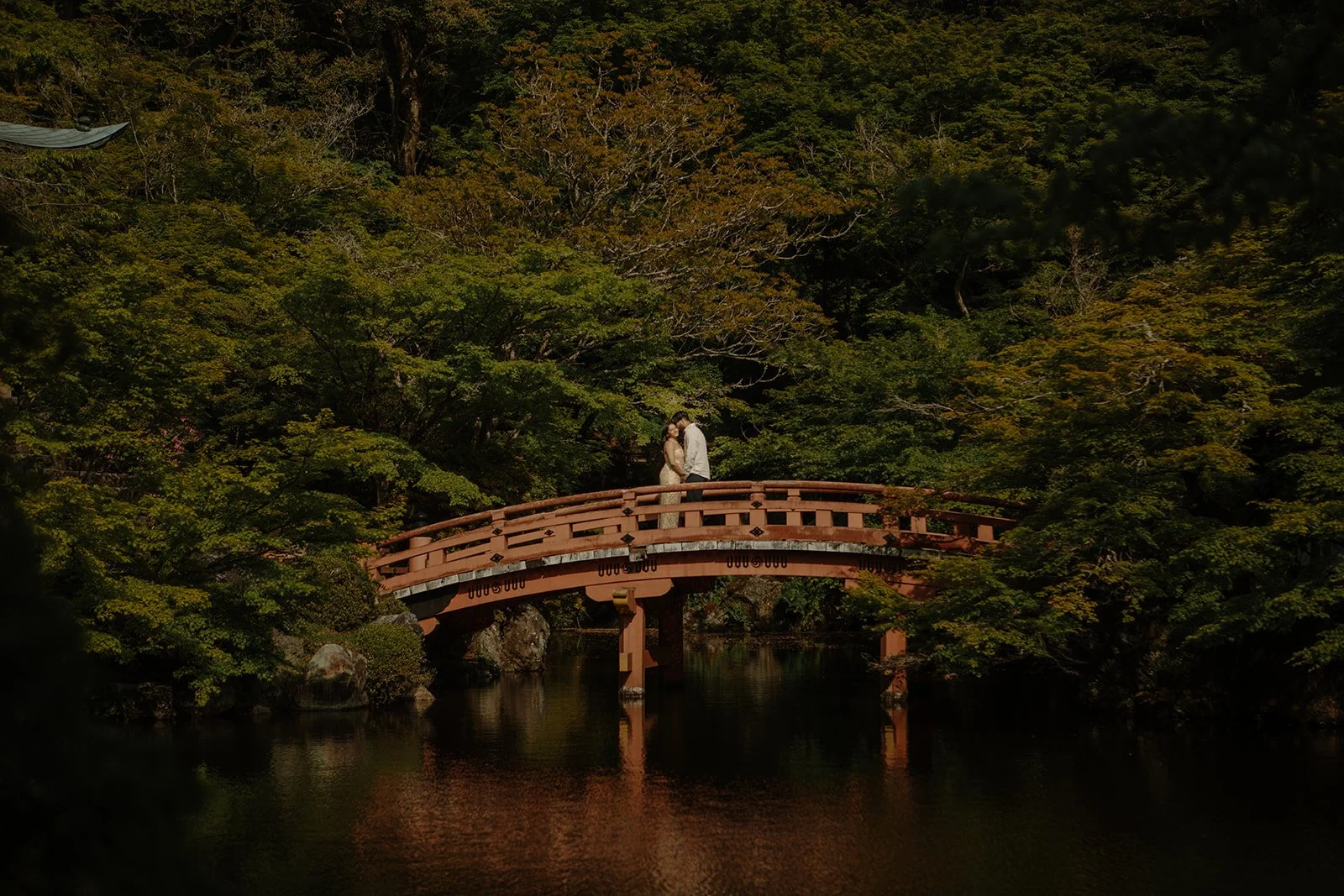 enjoying nature and the aesthetic bridge photo in a Tokyo Kyoto photo session