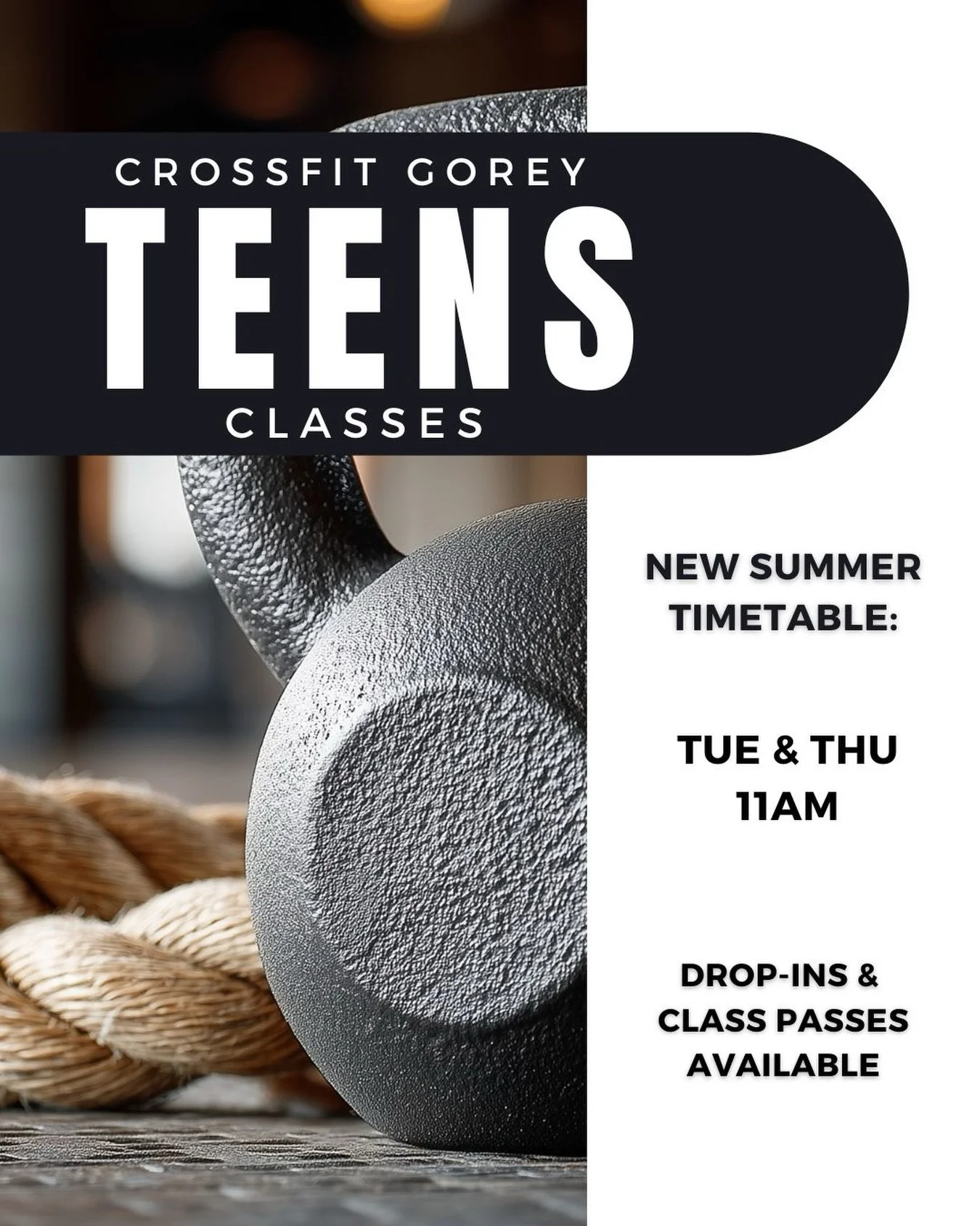 We are excited to launch our new summer schedule for CrossFit Teens classes. Running every Tuesday and Thursday at 11 am.

These sessions are designed to develop:

-Strength and movement fundamentals
-Conditioning and athletic development
-Safe, coac