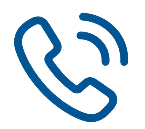 Icon of a telephone handset in blue.