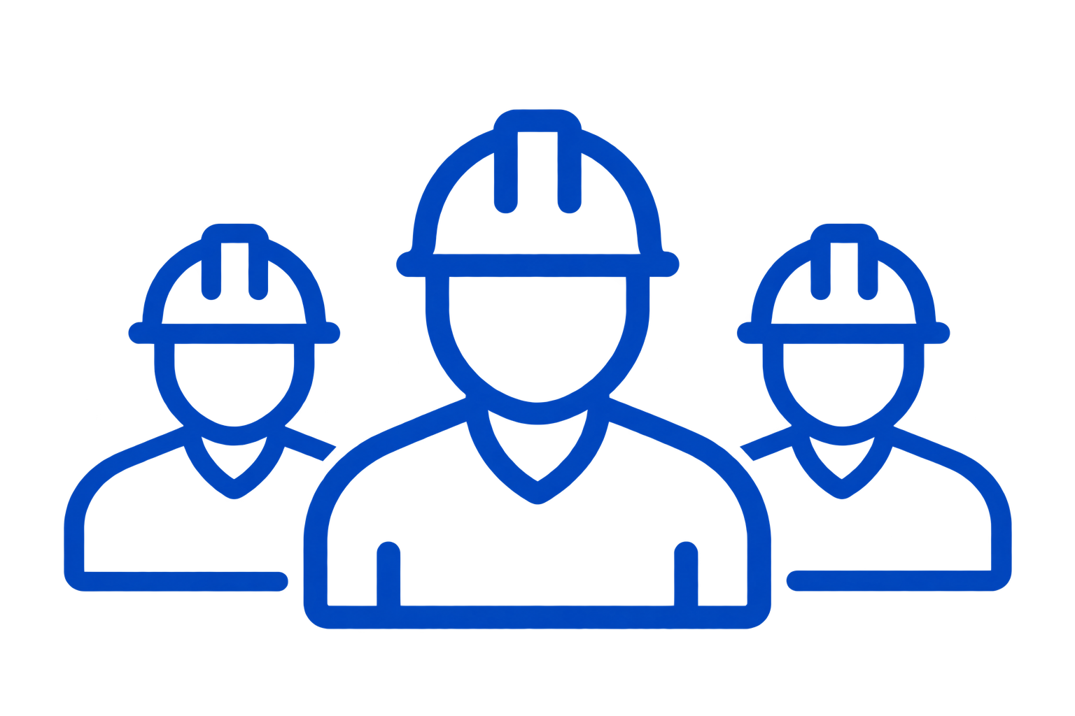 Blue outline of three construction workers wearing hard hats