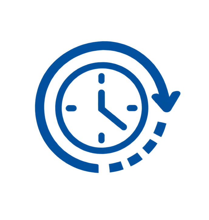 Blue clock icon with a circular arrow indicating time or history.