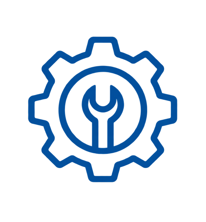 Gear with a wrench and screwdriver inside, symbolizing maintenance or technical support.