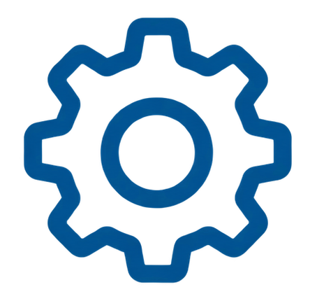 Blue gear icon with a circle in the center.