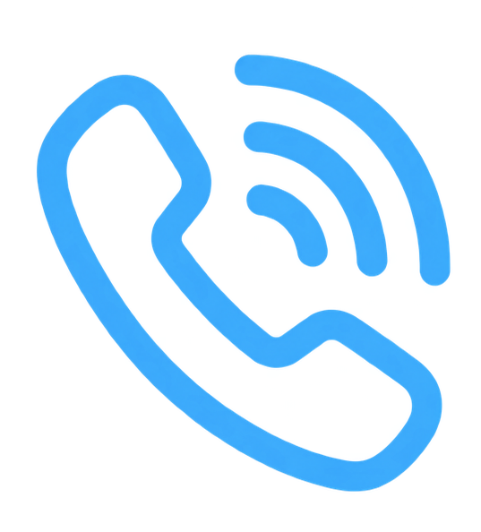 Blue icon of a phone receiver