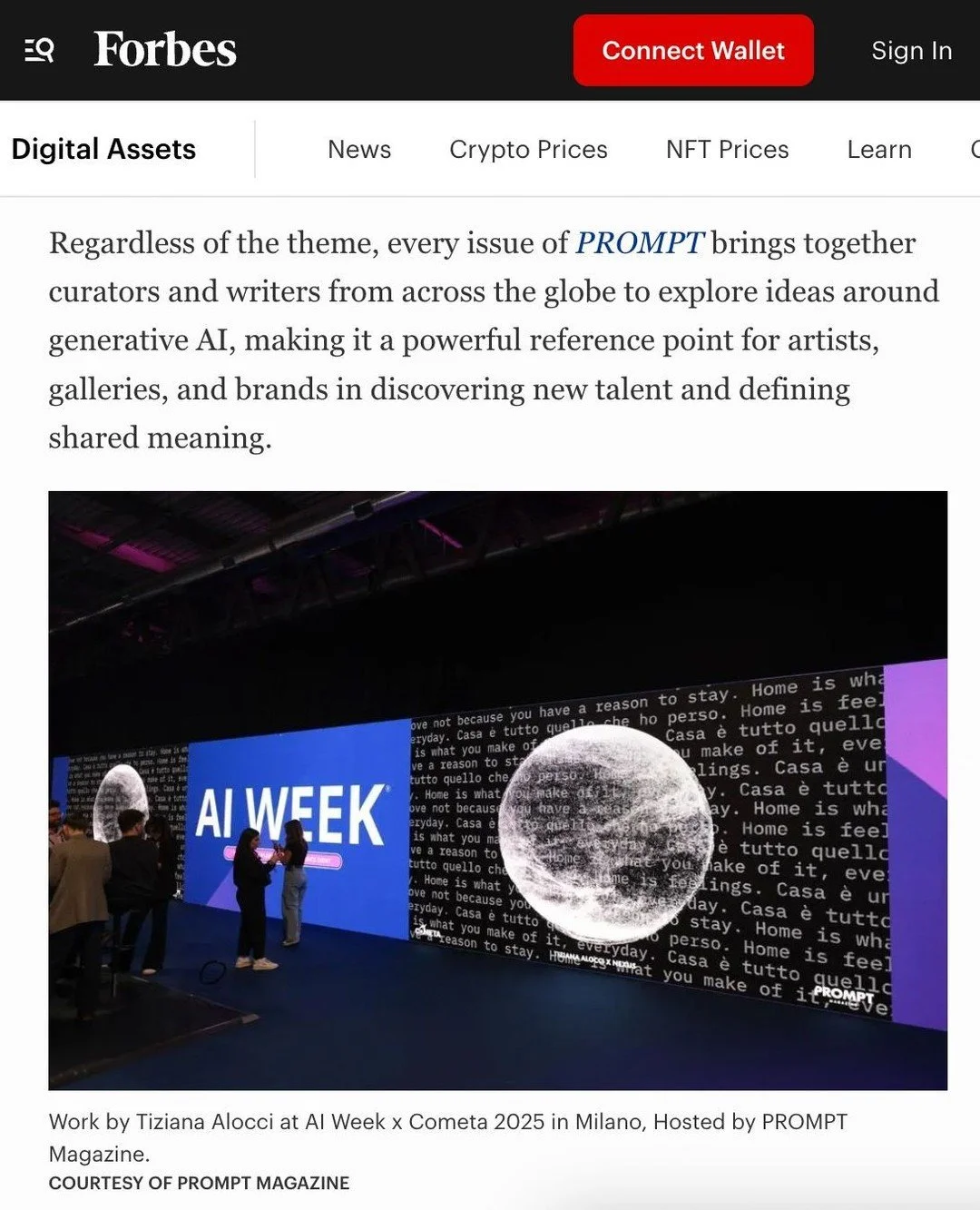 On @forbes! Super thrilled to see my work featured in @promptmagazine.ai, which just got listed as one of the top 13 publications for Digital Art, Culture, and Blockchain by Forbes! 

Big shoutout to @anamariacaballero, @promptmagazine.ai, @marcopitt