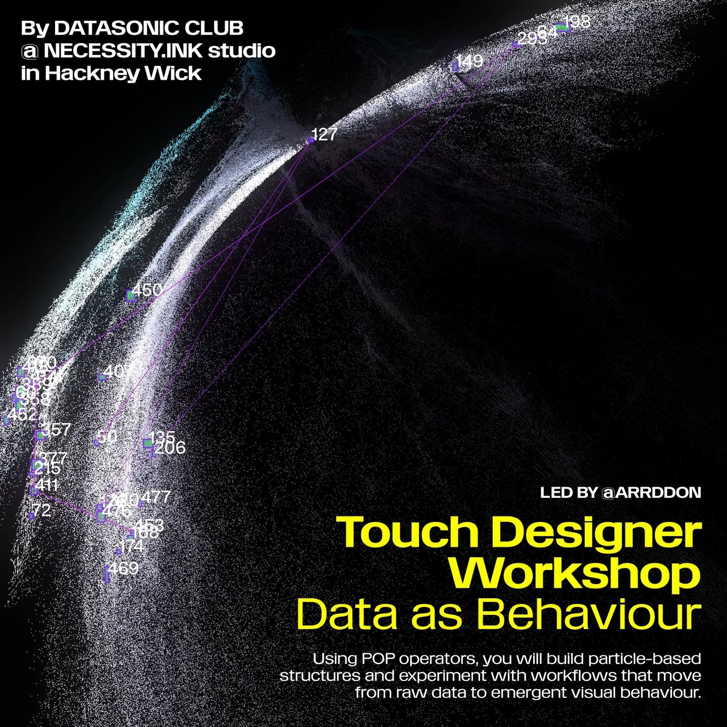 Touch Designer + data workshop in London 🇬🇧 Join us in my studio in Hackney Wick for a 3-hours @touchdesigner class led by the media artist @arrddon 🇰🇷

2nd May, 2pm, limited capacity, first com first served, link in bio.

This session explores h
