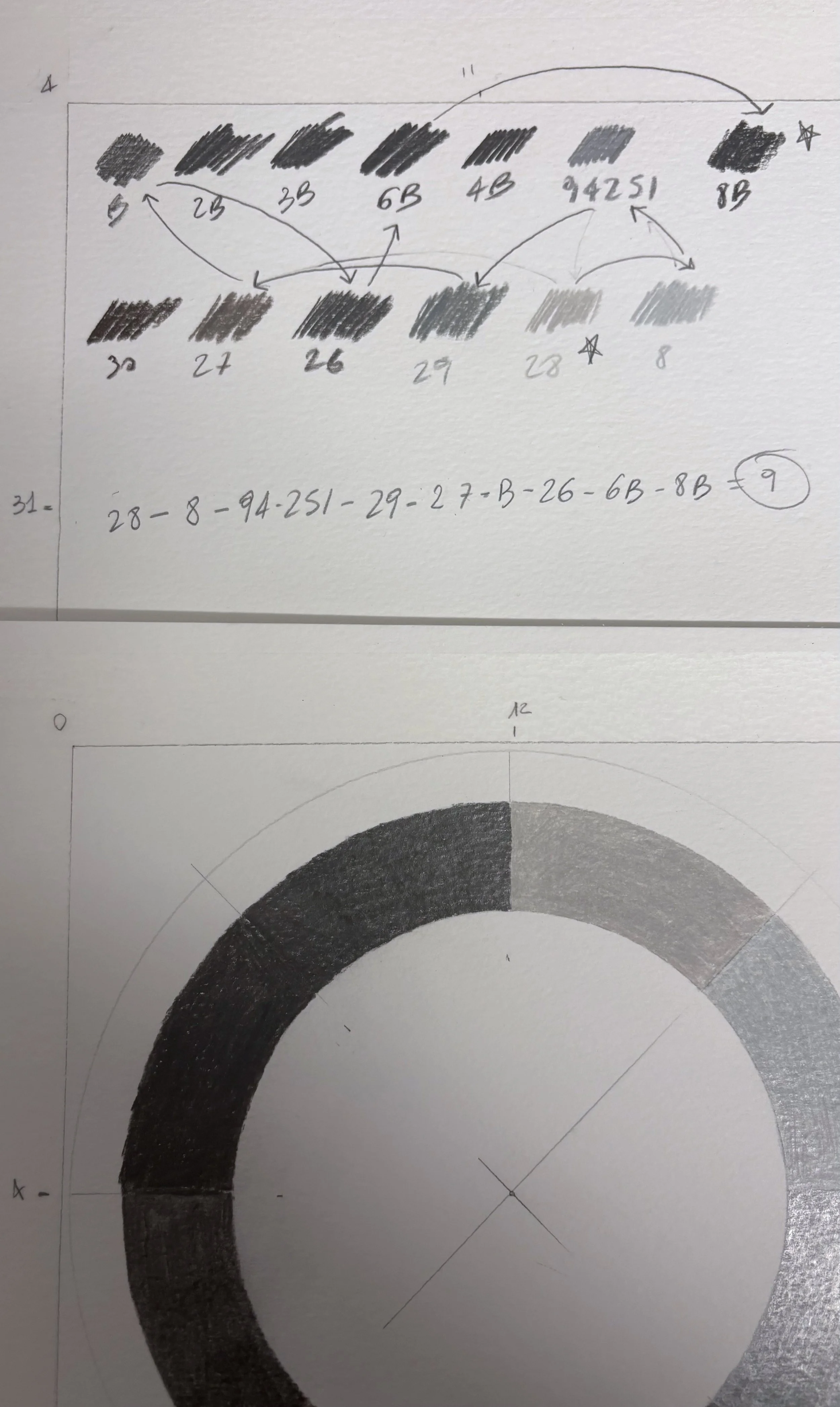Overcast sky cyanometer, coloured pencil and graphite on paper