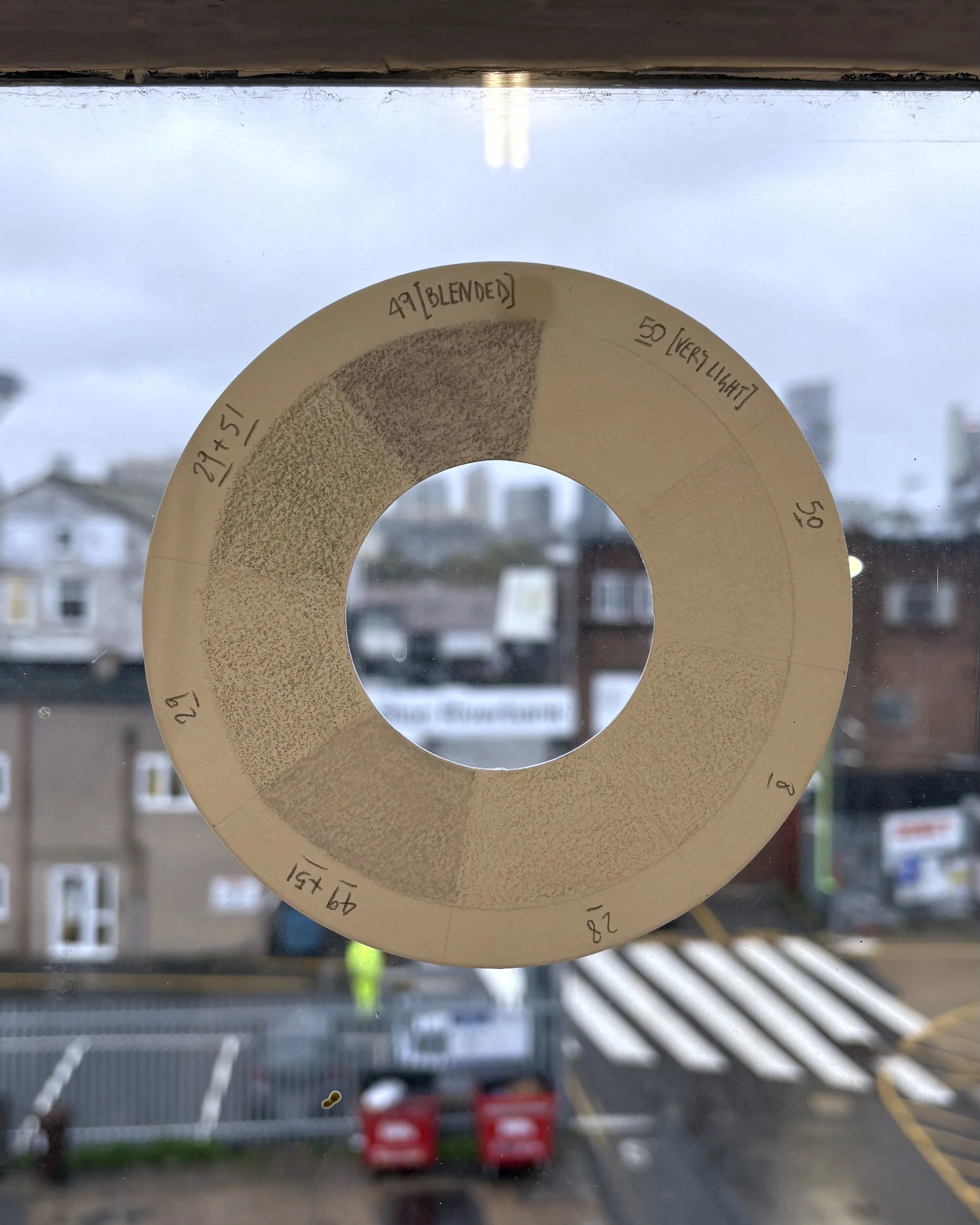 Cyanometer for hourly observations, coloured pencil on paper