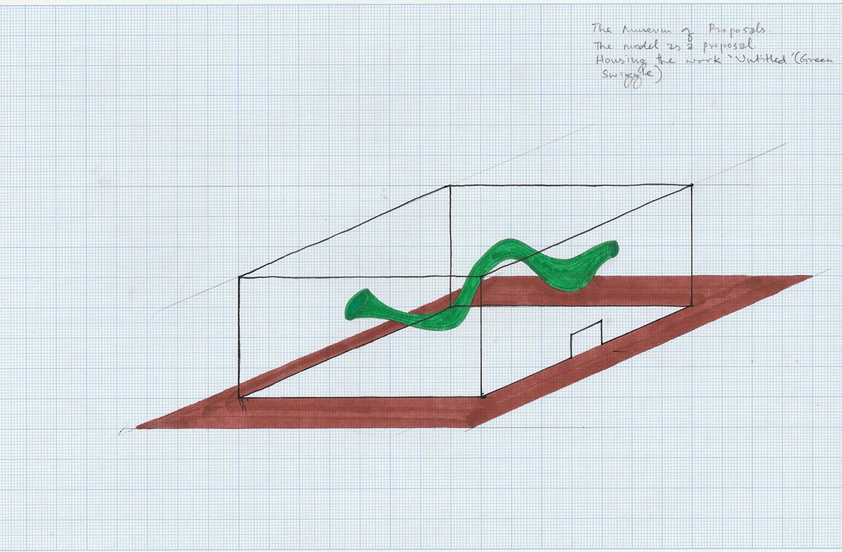 The Museum of Proposals (Green Swiggle) (5b), Graphite, pen, and sketch pen on Graph Paper, 2017