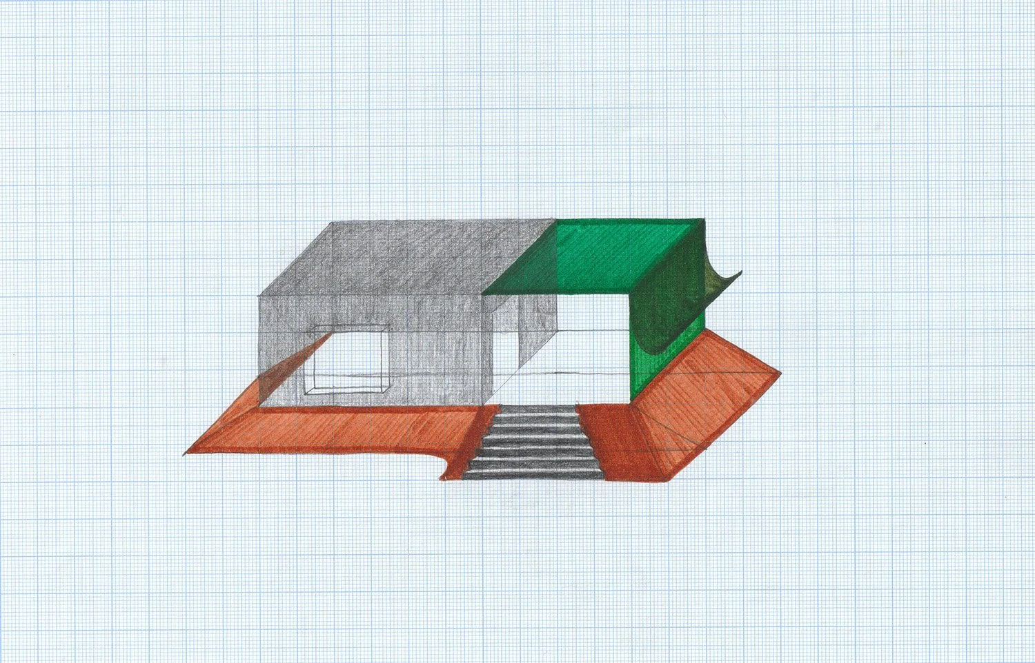 Library, Ranipool, Sikkim, India (4), Graphite and sketch pen on Graph Paper, 2017