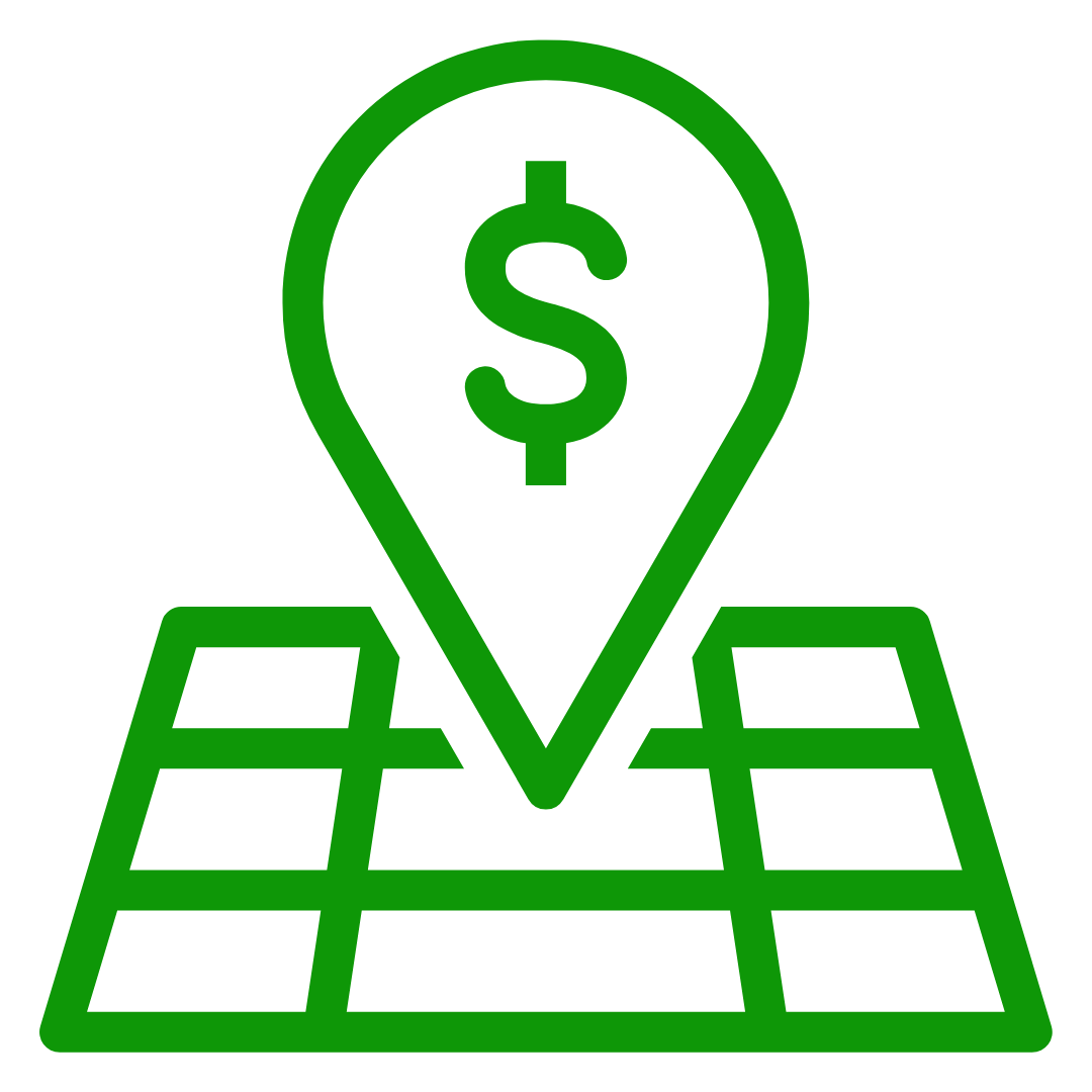 icon of map with navigation pin with dollar signpointing