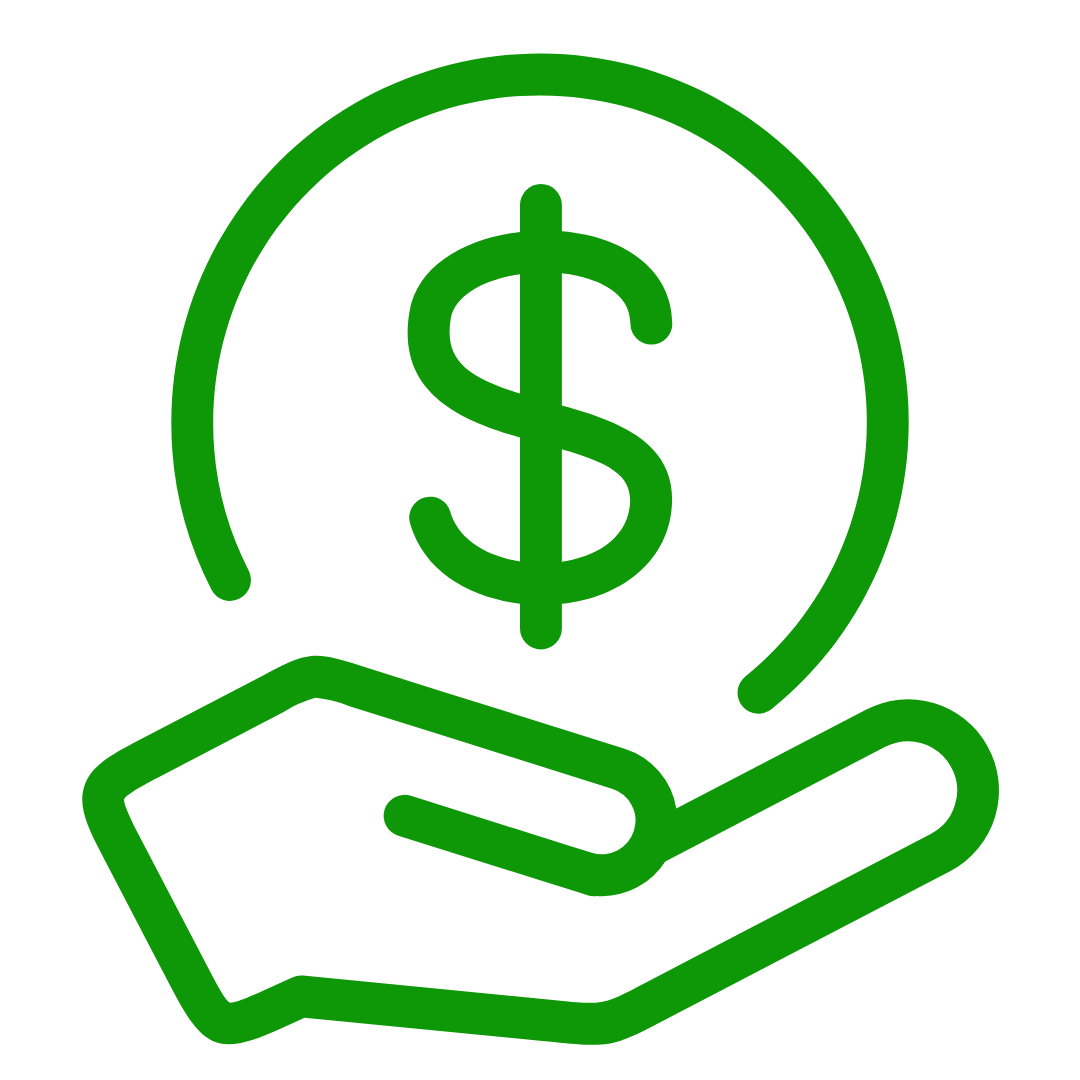 icon of money symbol with circle around sitting in hand