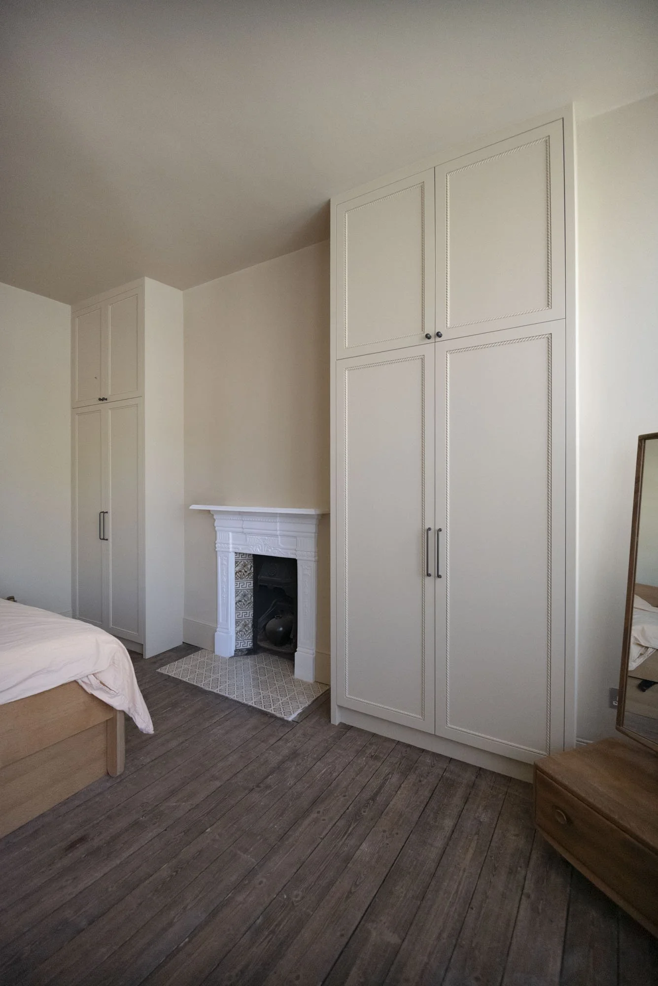 Close-up of built-in wardrobe joinery and scribed edges