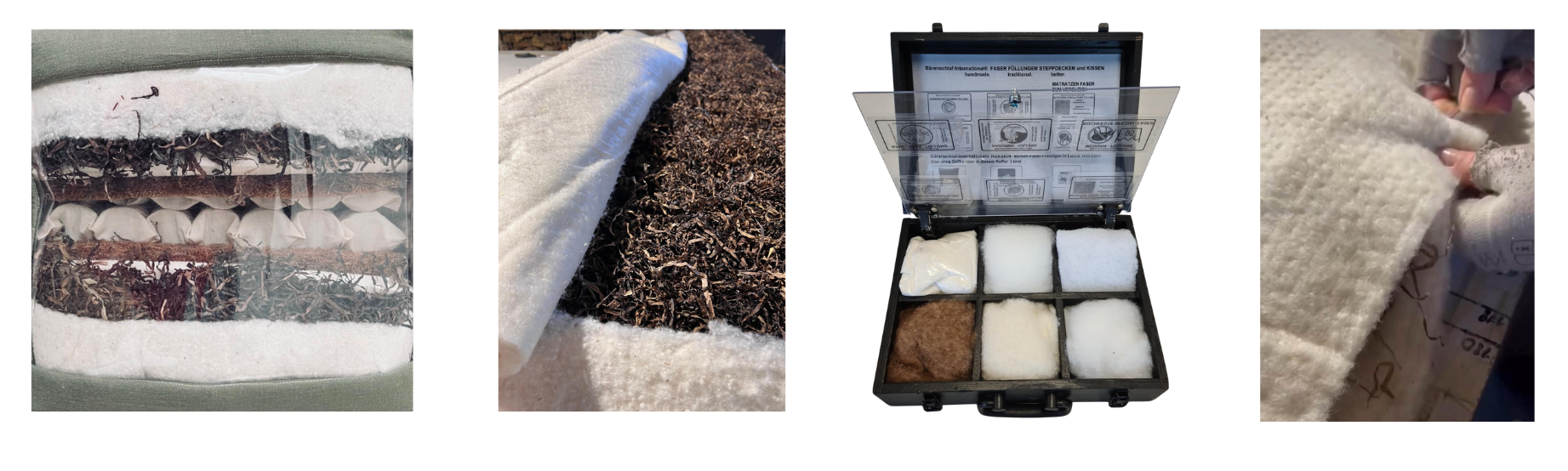 Cross-section of a natural mattress with pocket springs, latex, coir, and seagrass.