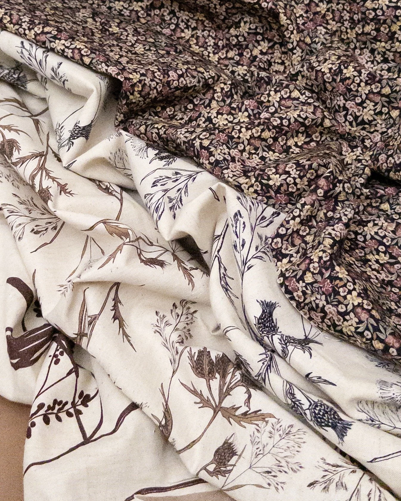 Coming soon: New prints on Flora, a beautiful woven fabric made from a blend of cotton, linen, and a touch of spandex. That little bit of added stretch makes it perfect for pants or garments that need a little bit of give.

Fabric details: 74% cotton