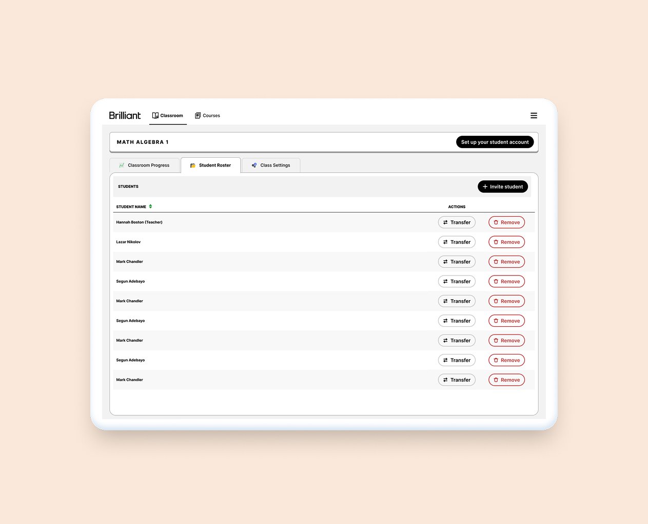 Moving the student management screen to it's own tab will allow for current and future uses
