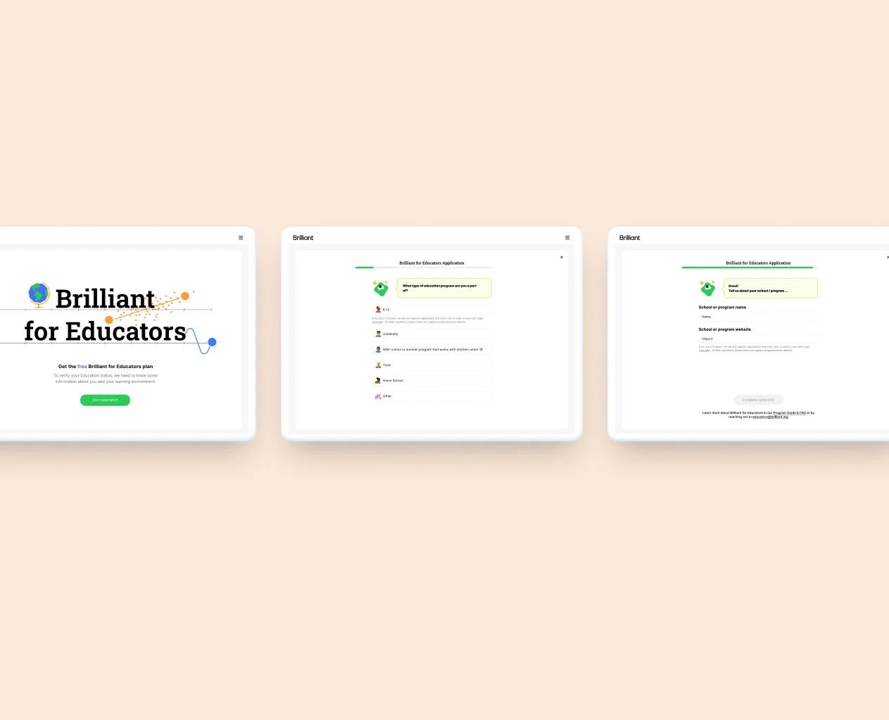 1. Landing page
2. Form Questions
3. Form Questions