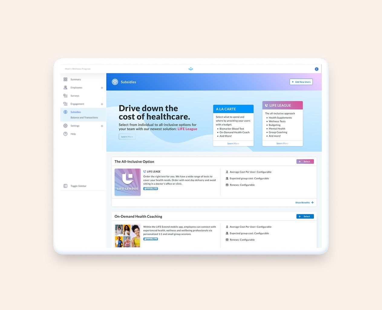 Employers can review various challenges that get loaded into the app by subsidiary companies who enroll in the programs to gain new business.