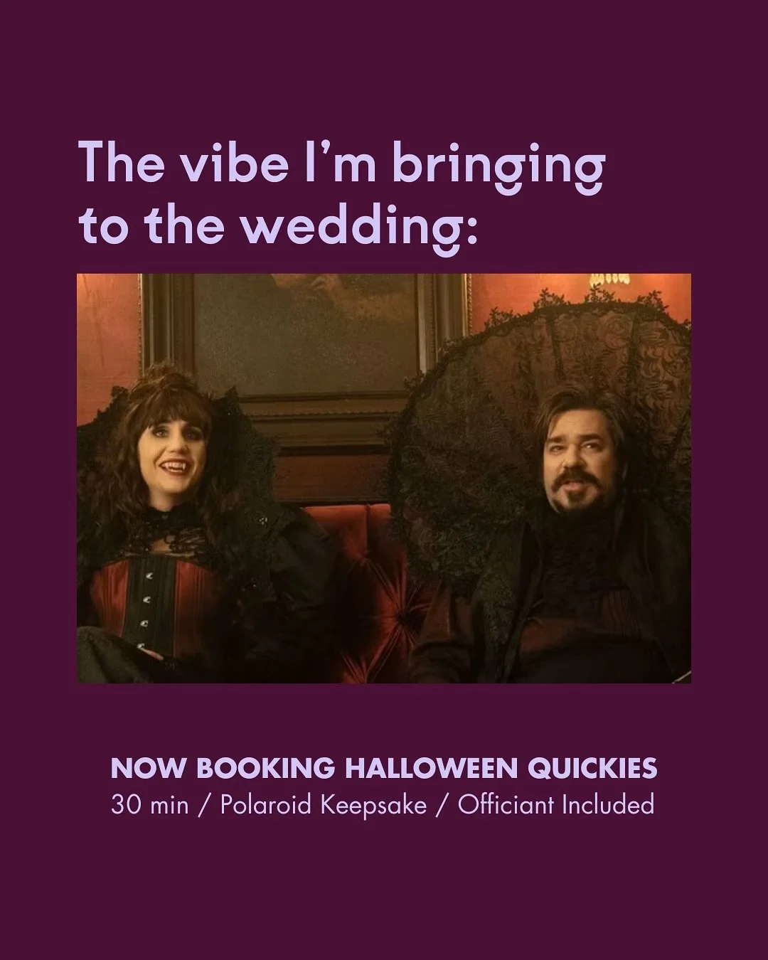 Made an exception to our own rule and opened up some special Quickie spots for Halloween. 

A relaxed, 30-min booking &mdash; perfect whether you&rsquo;re saying I do to your boo 👻 (sorry, had to) or simply getting dressed up and telling someone you