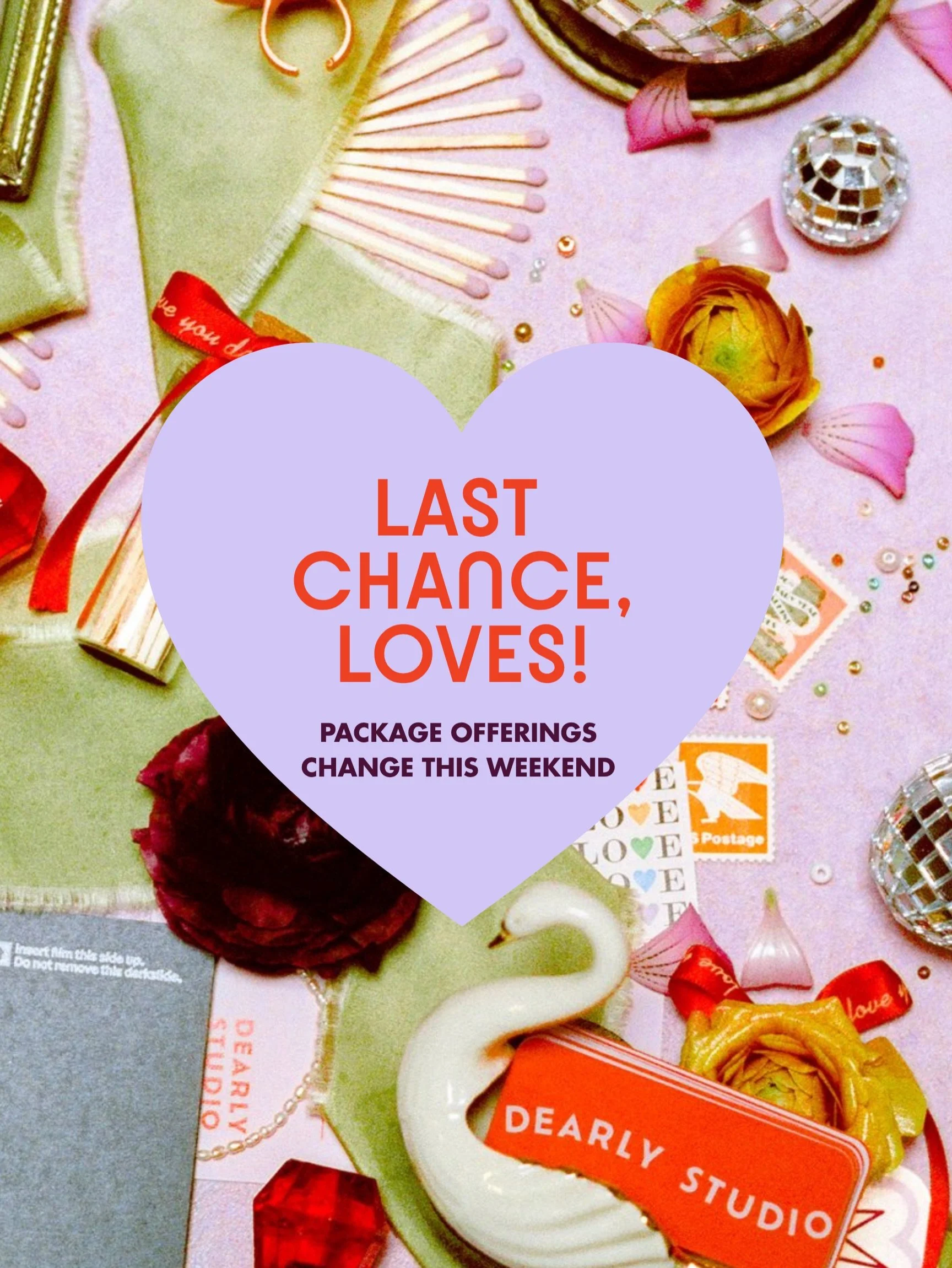Your last chance to book the At Last and Love on Top packages is FRIDAY. So what happens next?

SAT 8/8 + SUN 8/9 our new offering goes live, with online booking slots open through July 2027. It&rsquo;s also tax free weekend!

NEXT WEEK, our new site