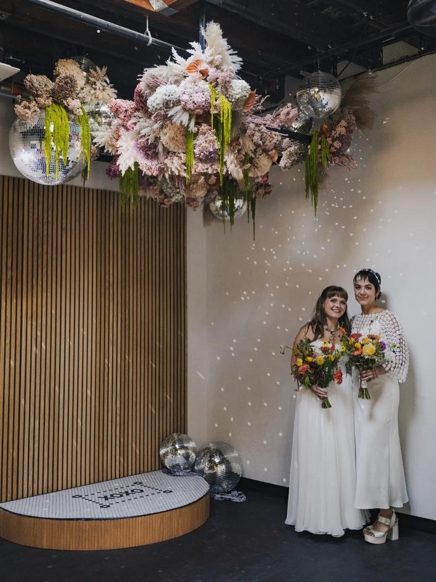 LYDIA + SAFFRON ❤️&zwj;🔥 

These two know how to throw a party! They shared an intimate ceremony at Dearly before continuing on @upstairs.at.bow with the rest of their crew. Truly the perfect way to ease into a wedding day.

Photos by @amandamacchia