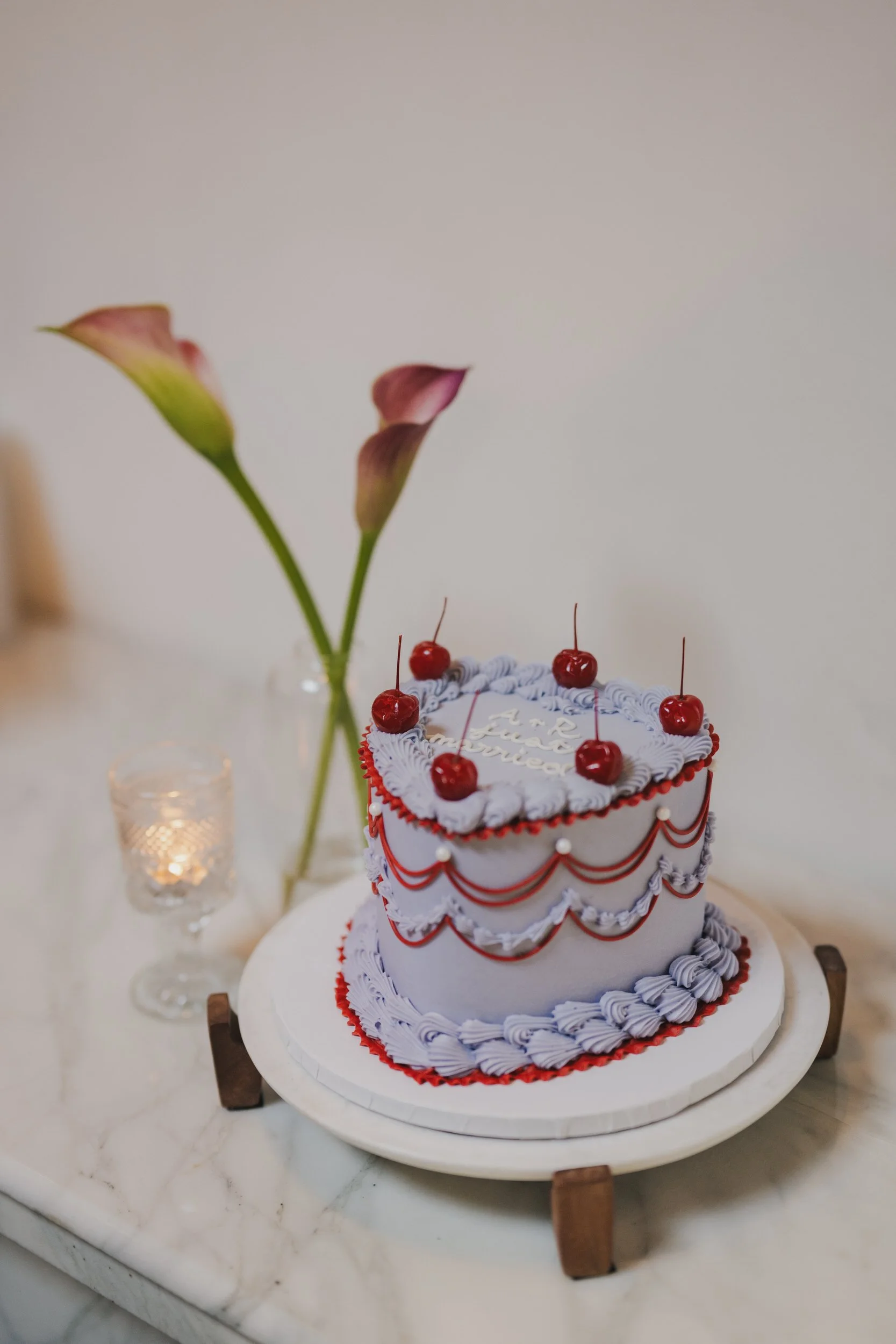 A small heart shaped wedding cake