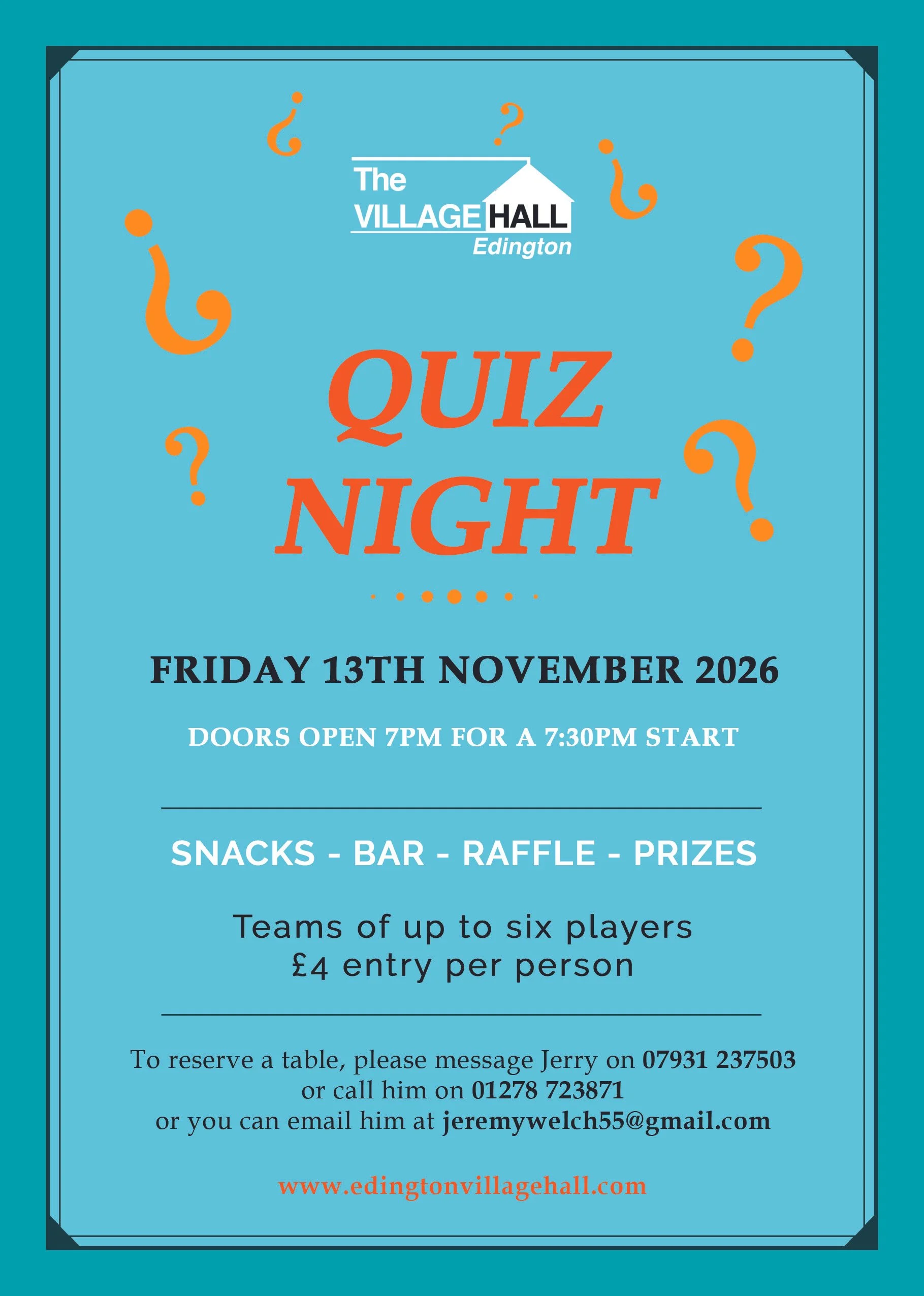 Quiz night at Edington village hall