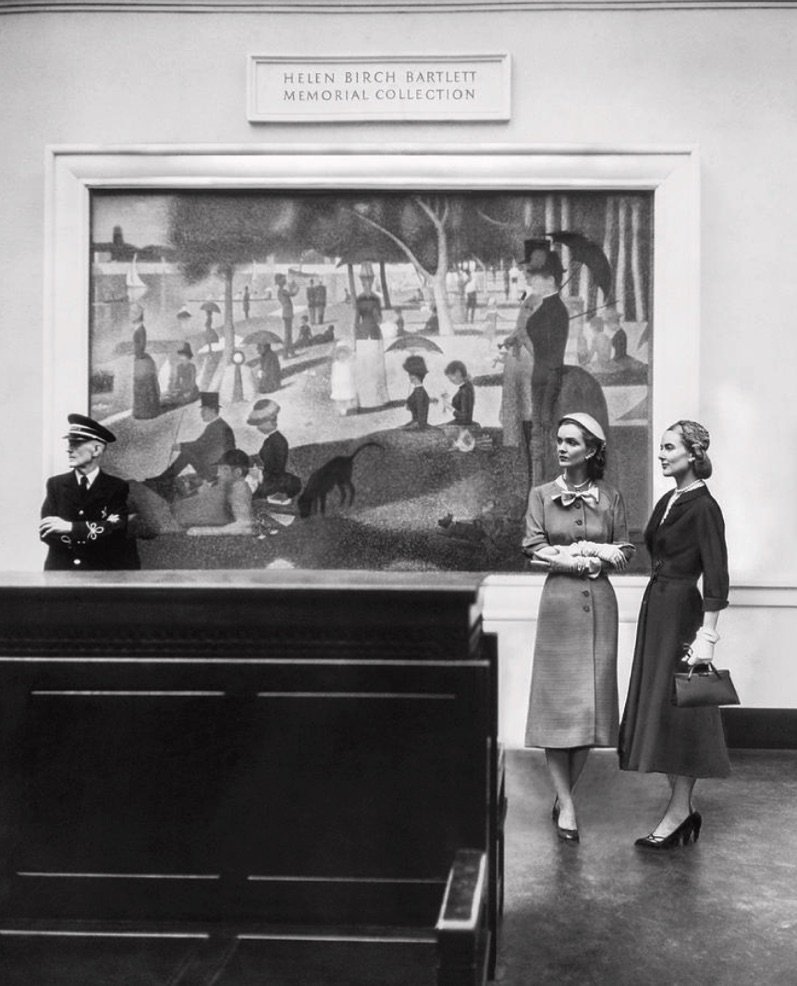 Women View Seurat Painting in Museum, Vogue, July 1952