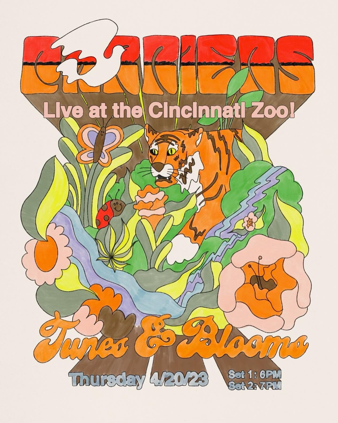 Cincinnati! We&rsquo;re playing at the Zoo next Thursday night 4/20 for Tunes n Blooms! would love to see ya there!

Also, it&rsquo;s free &amp; we&rsquo;re playing 2 sets! 
6pm &amp; 7pm 🐅💚

Thanks to my dude @wolf.bomb for this amazing poster! We