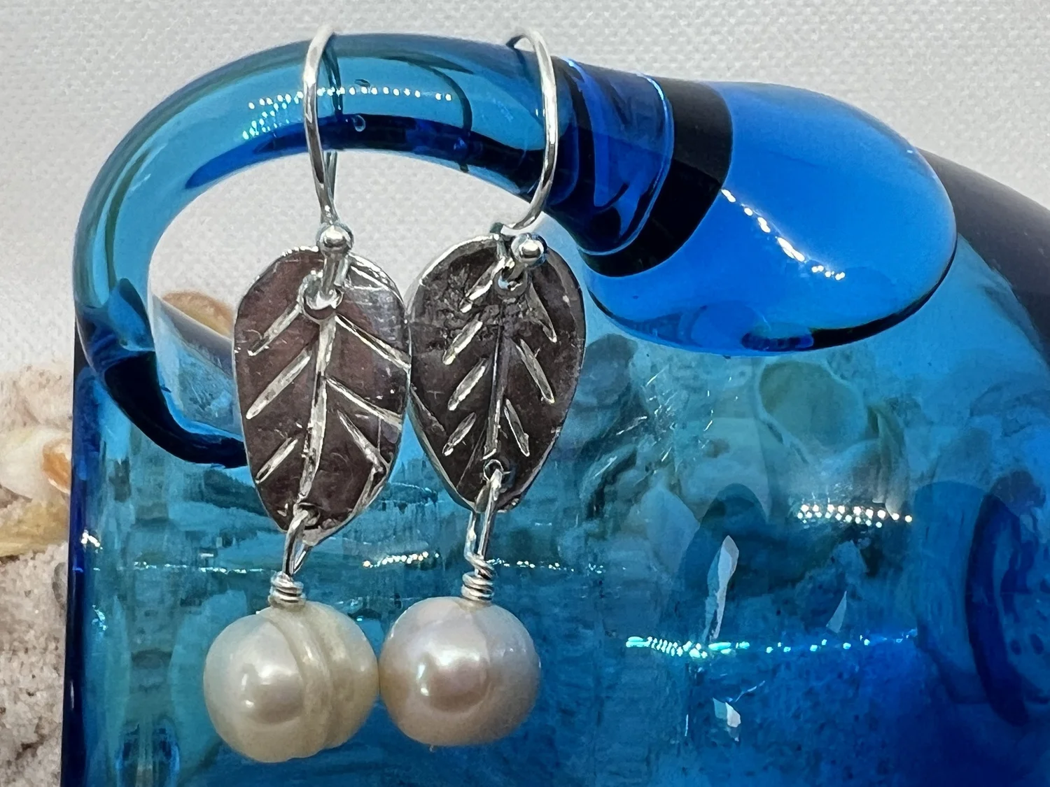 新品未使用 Tostalgic clothing Pearl earring Long Pearl Earrings Sterling Silver Pearl Leaf Earrings